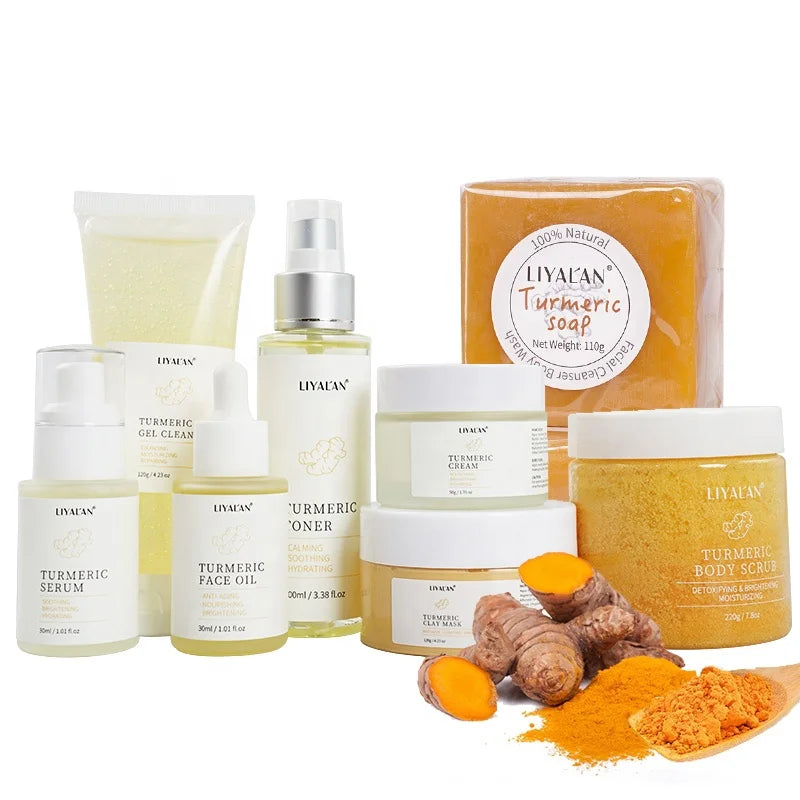 Tumeric Facial Soothing Brightening Private Label Skincare Lightening Cream Turmeric Skin Care Set