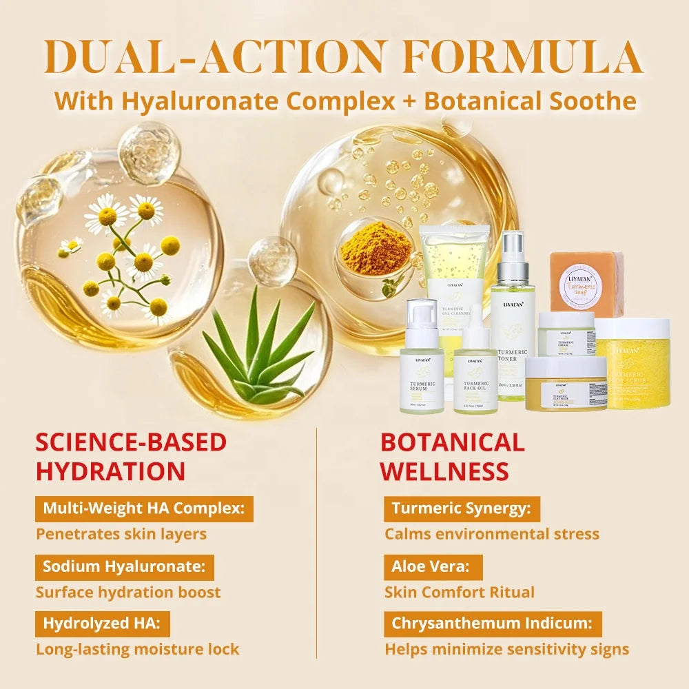 Tumeric Facial Soothing Brightening Private Label Skincare Lightening Cream Turmeric Skin Care Set