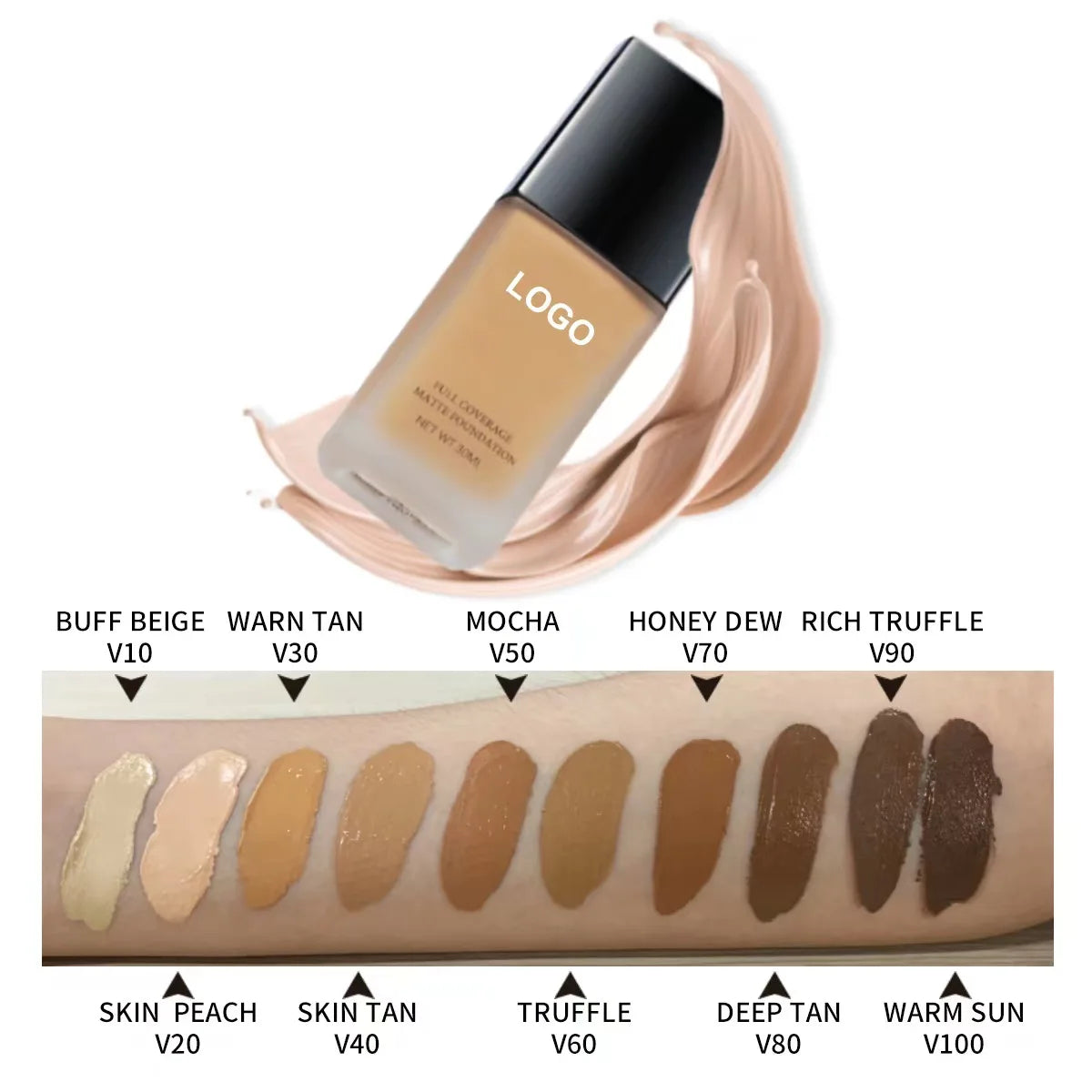 Custom Logo Makeup Sunscreen Vegan Waterproof Private Label Full Coverage Body Liquid Matte Foundation for Black Women