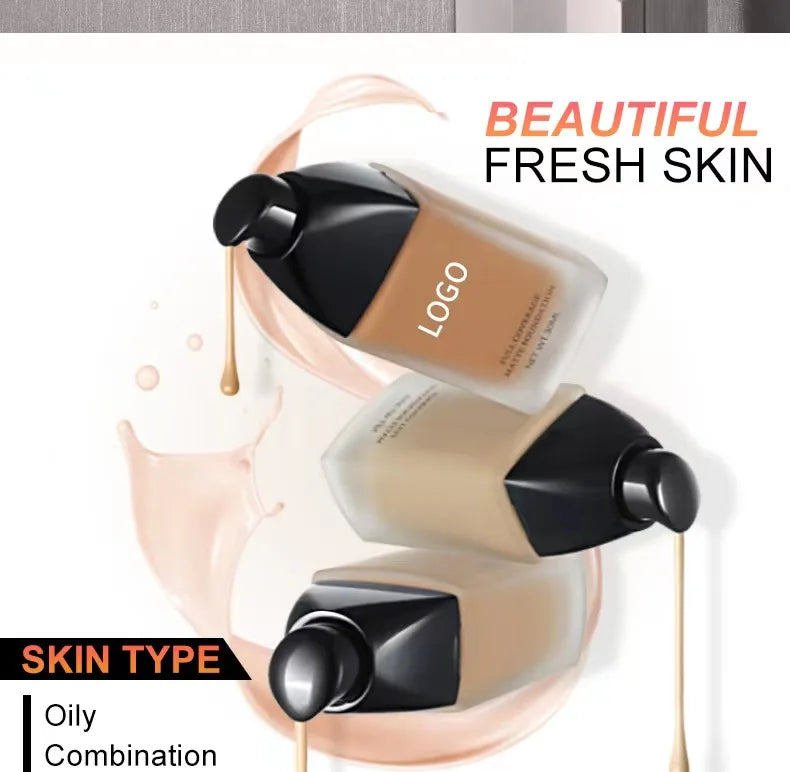 Custom Logo Makeup Sunscreen Vegan Waterproof Private Label Full Coverage Body Liquid Matte Foundation for Black Women