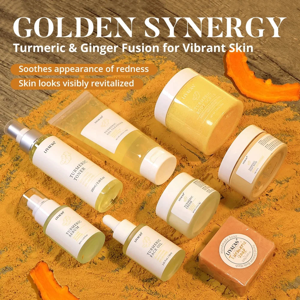 Tumeric Facial Soothing Brightening Private Label Skincare Lightening Cream Turmeric Skin Care Set